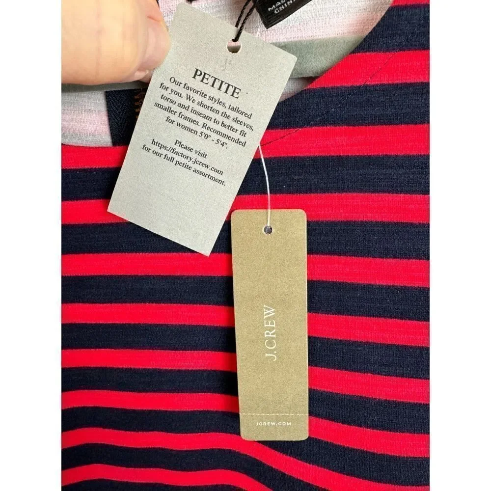 J.CREW Petites red blue striped cotton stretch shift dress size PM NWT